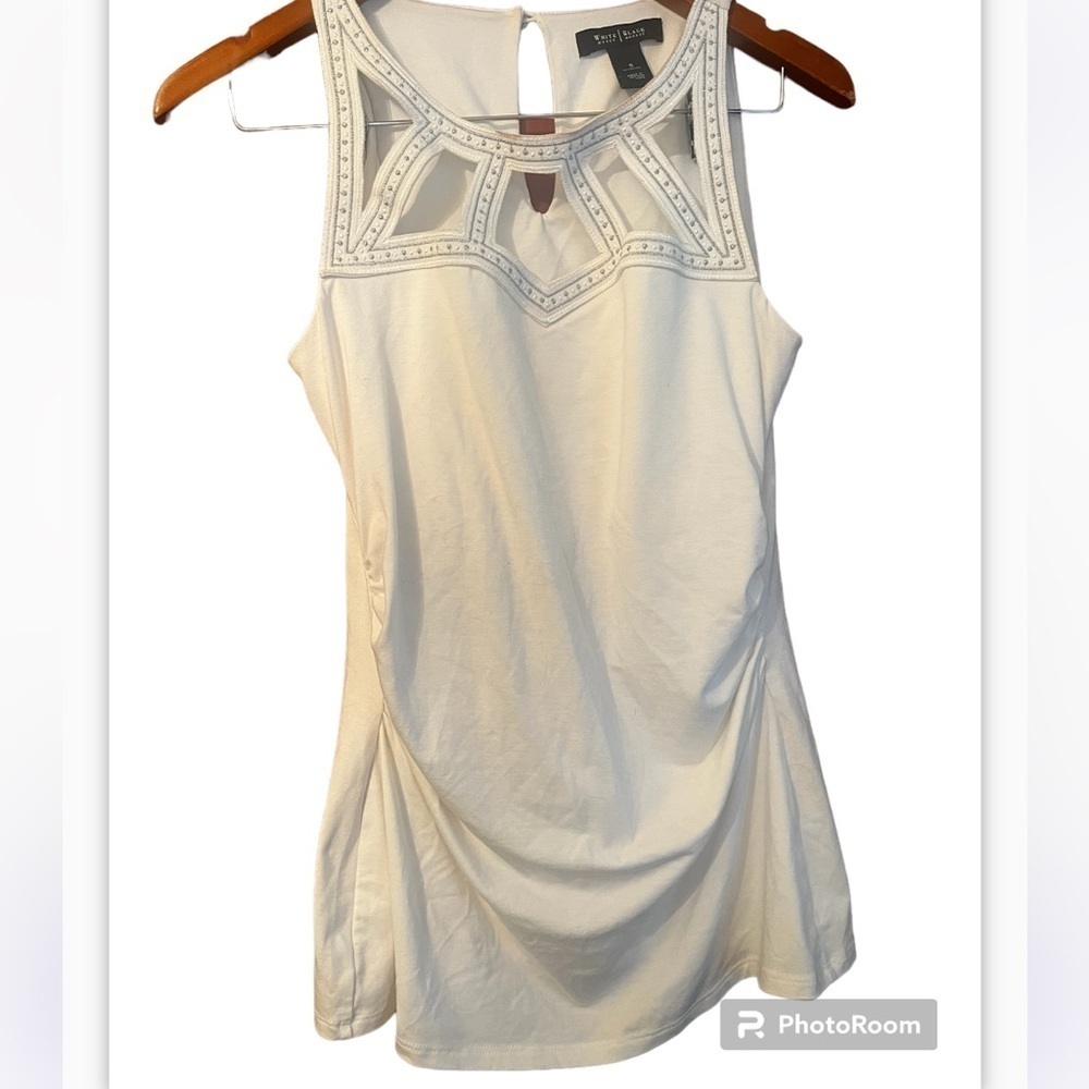 White House Black Market White Sz Small Embroidery Sleeveless Top - Picture 4 of 10